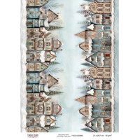 Декупажная карта Рождественские домики. Бордюр-004 №000884, 21см x 29,7см