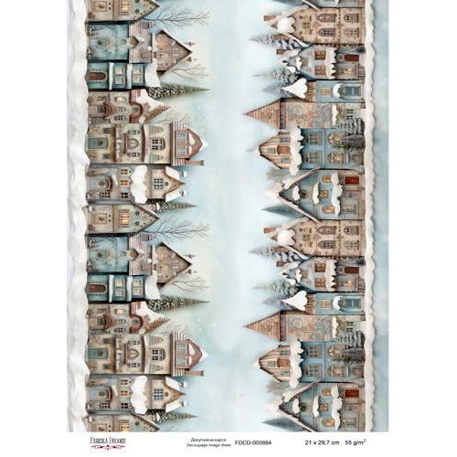 Декупажная карта Рождественские домики. Бордюр-004 №000884, 21см x 29,7см