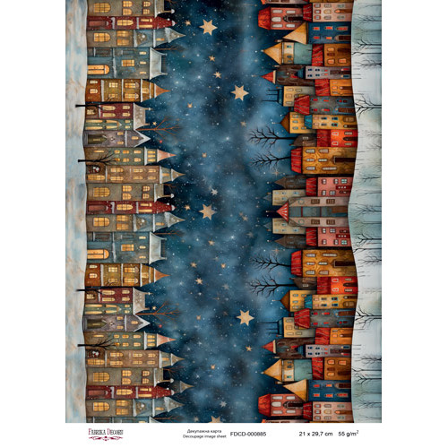 Декупажная карта Рождественские домики. Бордюр-005 №000885, 21см x 29,7см