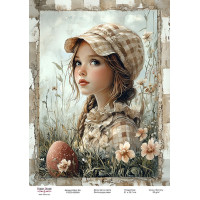 Декупажная карта Девочка в цветах №000888, 21см x 29,7см
