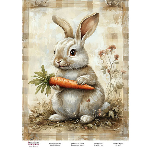 Декупажная карта Пасхальный кролик-01 №000890, 21см x 29,7см