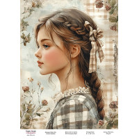 Декупажна картка Дівчинка в квітах-02 №000892, 21 см × 29,7 см  
