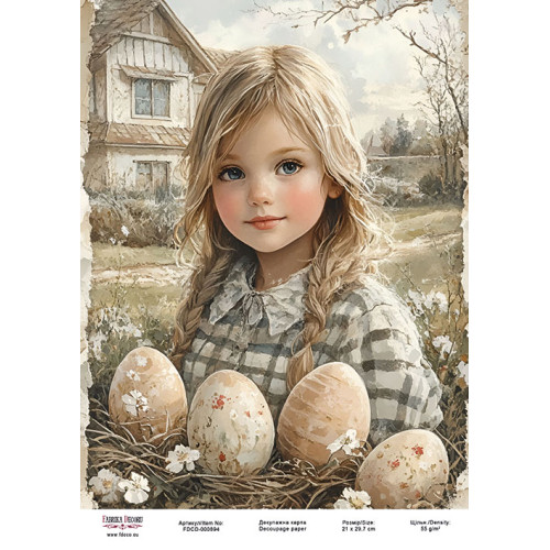 Декупажная карта Девочка в цветах-03 №000894, 21см x 29,7см