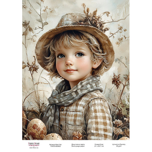Декупажная карта Мальчик с писанками-01 №000902, 21см x 29,7см