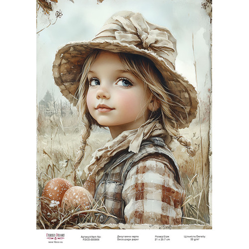 Декупажная карта Девочка в цветах-04 №000906, 21см x 29,7см