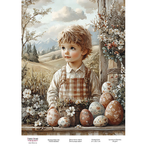 Декупажная карта Мальчик с писанками-03 №000908, 21см x 29,7см