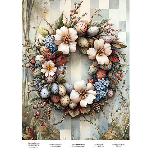 Декупажная карта Пасхальный венок-01 №000913, 21см x 29,7см