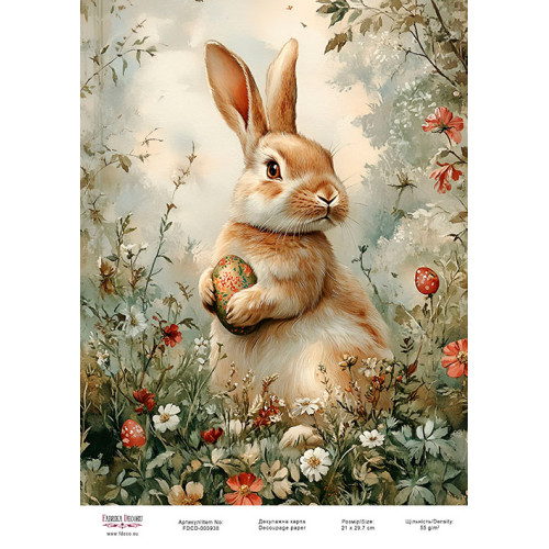 Декупажная карта Пасхальный кролик-14 №000938, 21см x 29,7см