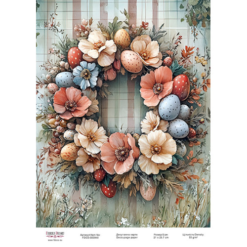 Декупажная карта Пасхальный венок-08 №000948, 21см x 29,7см