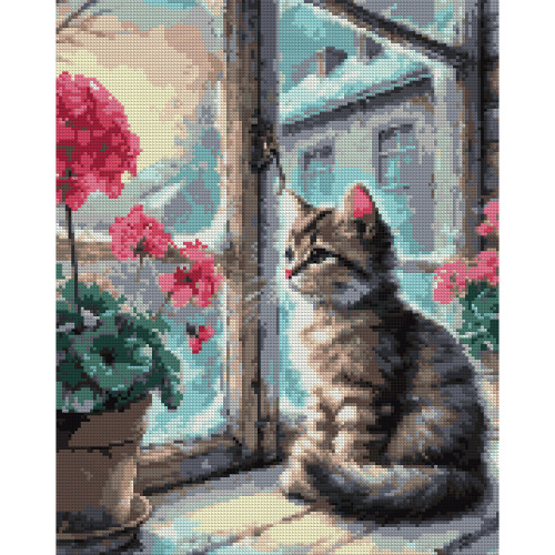 Алмазная мозаика SANTI Цветок и котенок 40х50 см на подрамнике