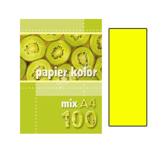 Цветная бумага Желтая флуоресцентная А4, 100 листов