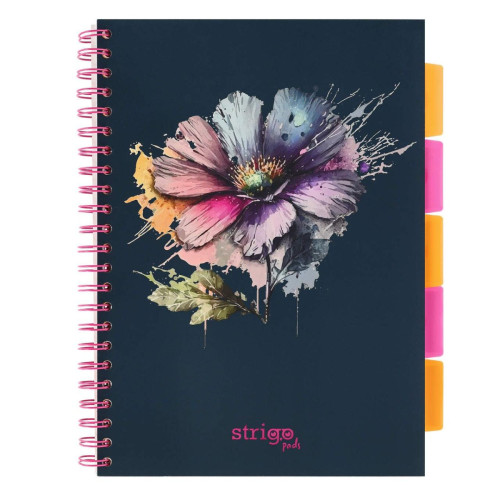 Блокнот STRIGO PADS Project Book A4 Flowers navy blue, 200 страниц, 80 г/м2