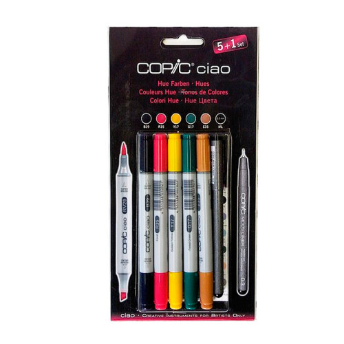 Набор маркеров Copic Ciao - Разные оттенки (5шт. + линер 0.3)