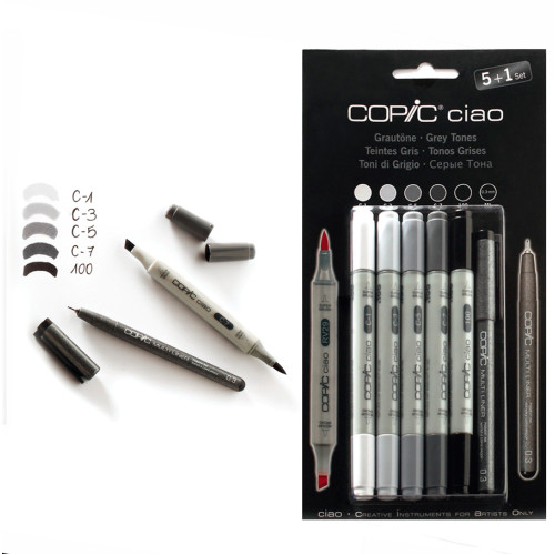 Набор маркеров Copic Ciao - Серые Тона (5шт. + лайнер 0.3)