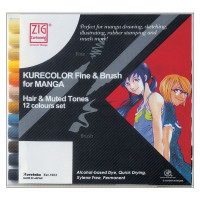 Набір маркерів матові тони ZIG Kurecolor Fine & Brush for Manga, 12 шт  