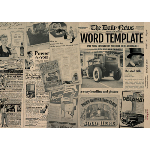 Декупажная карта на крафт бумаге 29,7x21см, Vintage Newspaper, №0078