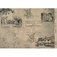 Декупажная карта на крафт бумаге 29,7x21см, Vintage Newspaper, №0079
