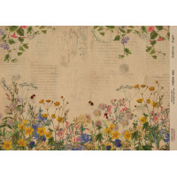 Декупажная карта на крафт бумаге 21x29,7см, Ботаника Винтаж, №0082