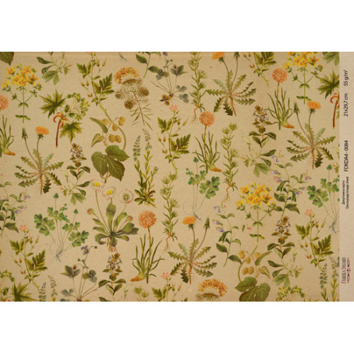 Декупажная карта на крафт бумаге 21x29,7см, Ботаника Винтаж, №0084