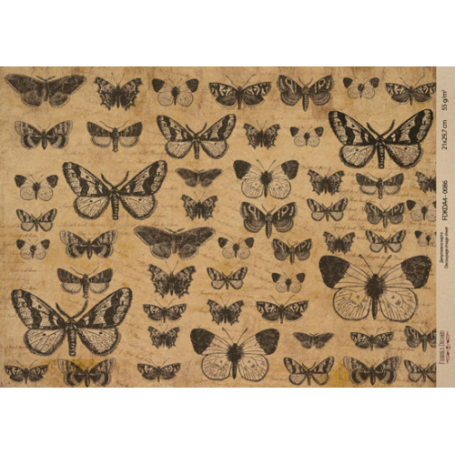 Декупажная карта на крафт бумаге 21x29,7см, Butterflies, №0086
