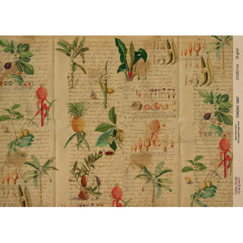 Декупажная карта на крафт бумаге 21x29,7см, Ботаника Винтаж, №0087