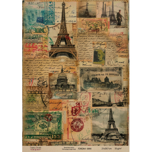 Декупажная карта на крафт бумаге 21x29,7см, Travels, №0090