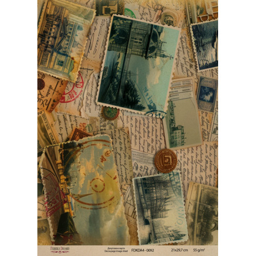 Декупажная карта на крафт бумаге 21x29,7см, Travels, №0092