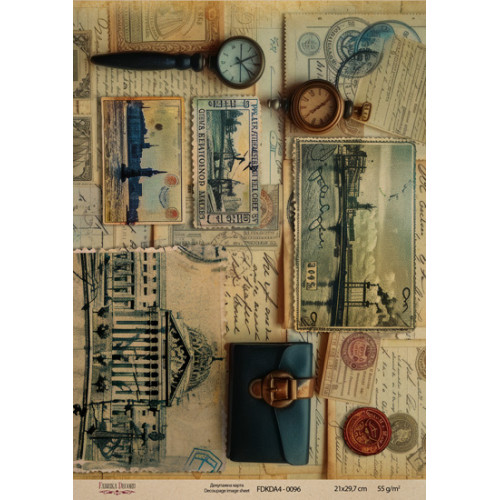 Декупажная карта на крафт бумаге 21x29,7см, Travels, №0096