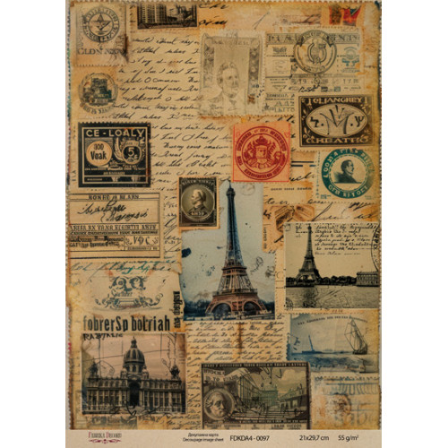 Декупажная карта на крафт бумаге 21x29,7см, Travels, №0097