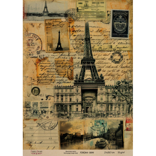 Декупажная карта на крафт бумаге 21x29,7см, Travels, №0099