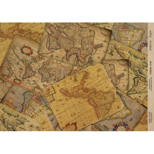 Декупажная карта на крафт бумаге 21x29,7см, Travels, №00100