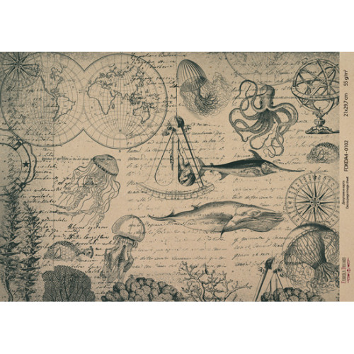 Декупажная карта на крафт бумаге 21x29,7см, Travels, №00102