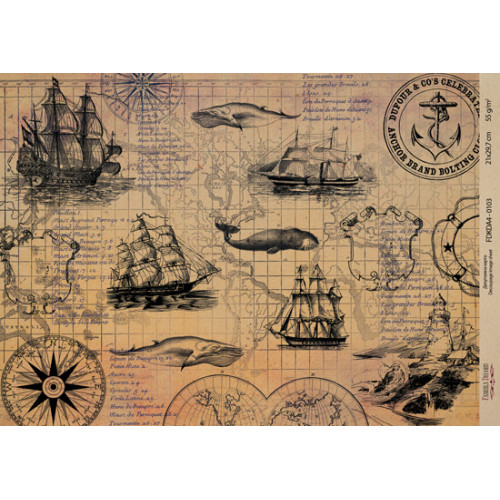 Декупажная карта на крафт бумаге 21x29,7см, Travels, №00103