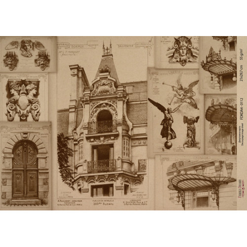 Декупажная карта на крафт бумаге 21x29,7см, Architecture, №00112