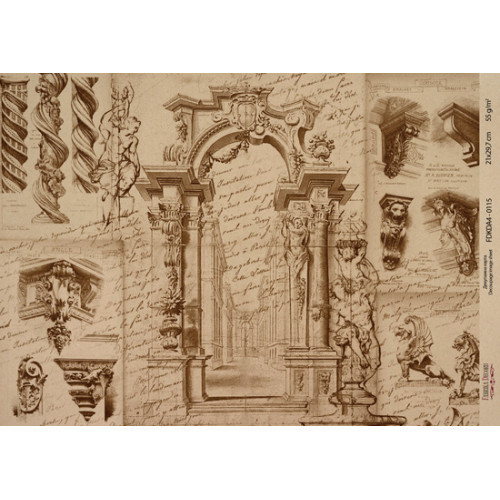 Декупажная карта на крафт бумаге 21x29,7см, Architecture, №00115