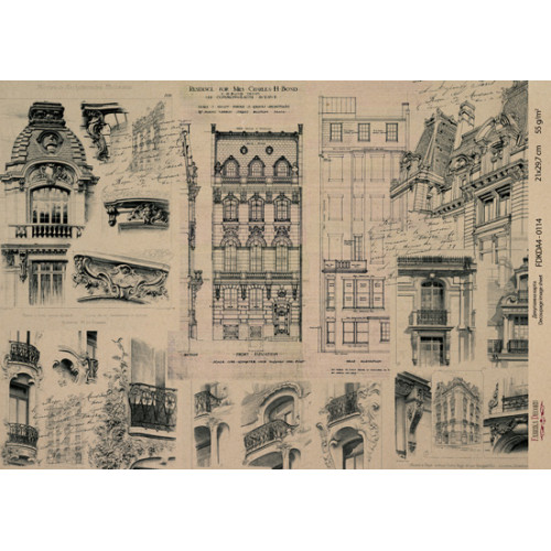 Декупажная карта на крафт бумаге 21x29,7см, Architecture, №00114
