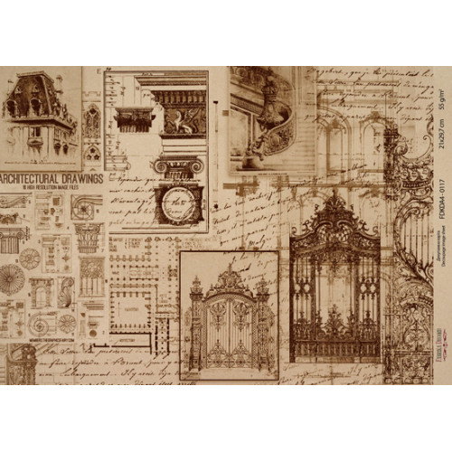 Декупажная карта на крафт бумаге 21x29,7см, Architecture, №00117