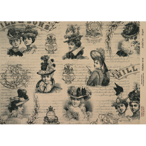 Декупажная карта на крафт бумаге 21x29,7см, Pages from the past, №00118