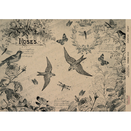 Декупажная карта на крафт бумаге 21x29,7см, Pages from the past, №00123