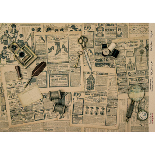 Декупажная карта на крафт бумаге 21x29,7см, Pages from the past, №00126