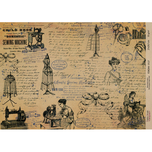 Декупажная карта на крафт бумаге 21x29,7см, Pages from the past, №00127