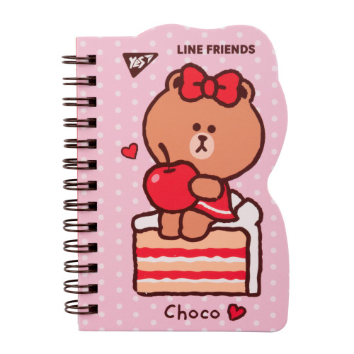 Блокнот на подвійній спіралі у клітинку В7, 60 аркушів Line Friends Choco YES  