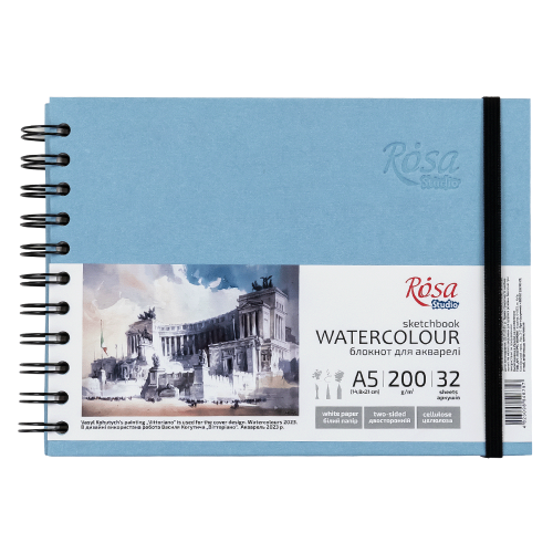 Блокнот для акварели А5 на спирали горизонтальный Watercolor by SM-LT Art 200г/м2 32 л бумага белая, Голубой ROSA Studio