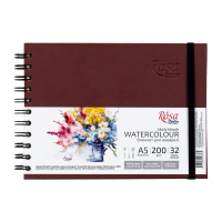 Блокнот для акварелі А5 на спіралі горизонтальний Watercolor by SM-LT Art 200 г/м², 32 аркуші, білий папір, Бордо ROSA Studio  