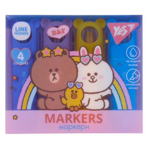 Набор текстовых маркеров Yes Line Friends, 4 шт