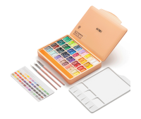 Набір гуашевих фарб HIMI Twin Cup 48x12 мл, 3 пензлі, персиковий пластиковий пенал