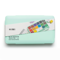 Набор гуашевых красок HIMI Jelly Cup 18x30 мл, 3 кисти, зеленый пластиковый пенал