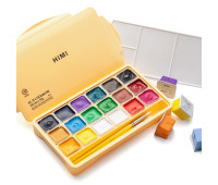 Набір гуашевих фарб HIMI Jelly Cup 18x30 мл, 3 пензлі, жовтий пластиковий пенал