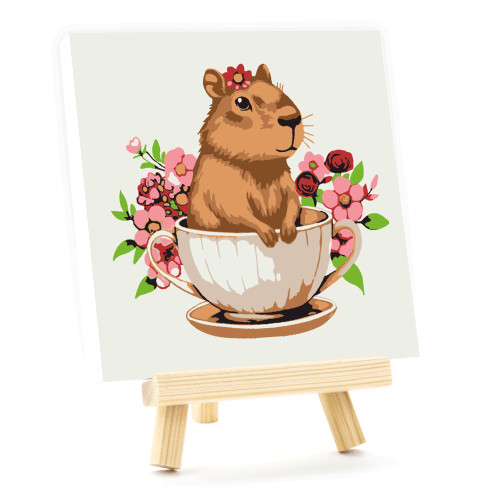 Набор картина по номерам Цветочная капибара, 15x15 см, с мольбертом ROSA START