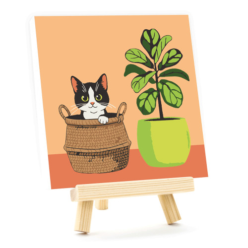 Набор картина по номерам Котенок в вазоне, 15x15 см, с мольбертом ROSA START